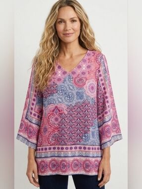 Chico's Pink and Blue Paisley V-Neck Tunic. Chico's Size 1, US Size M/8
